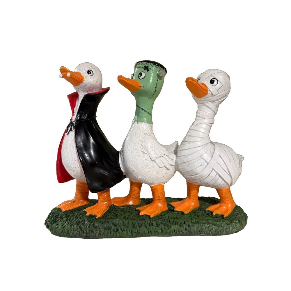 Halloween Duck Trio Figurine Vampire Frankenstein Mummy Resin Statue Cottagecore